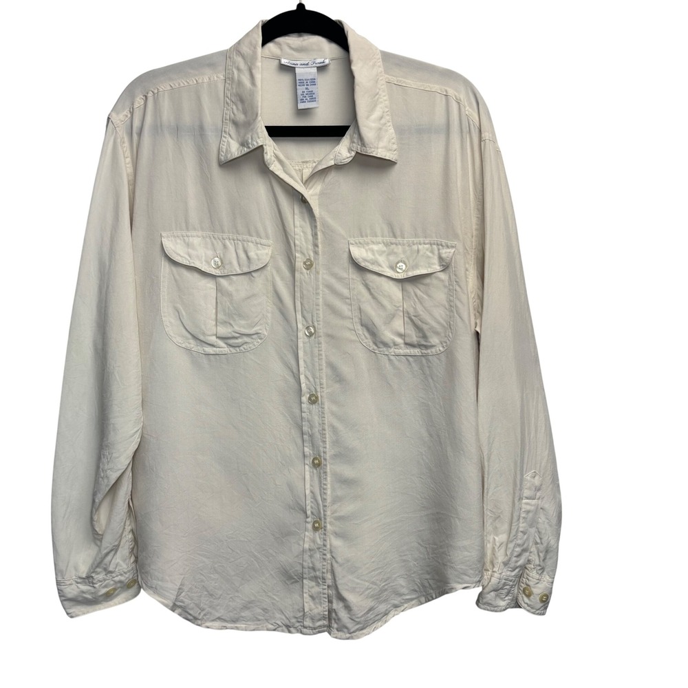 Anna and Frank Safari Shirt Cream 100% Silk Button Up 80s Minimalist Capsule XL
